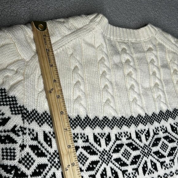 Brooks Brothers Sweater Mens Large Ivory Black Cable Knit Fair Isle Merino Wool - Picture 12 of 13
